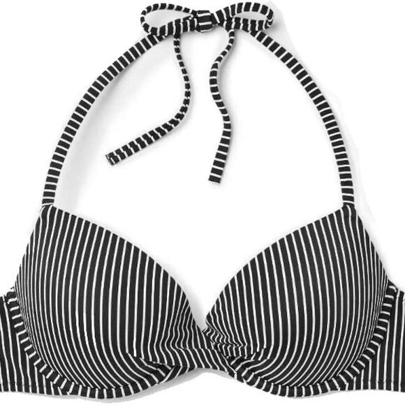 Shade & Shore Lightly Lined‎ Twist Front Bikini Top Black and White size 36C - Picture 2 of 9